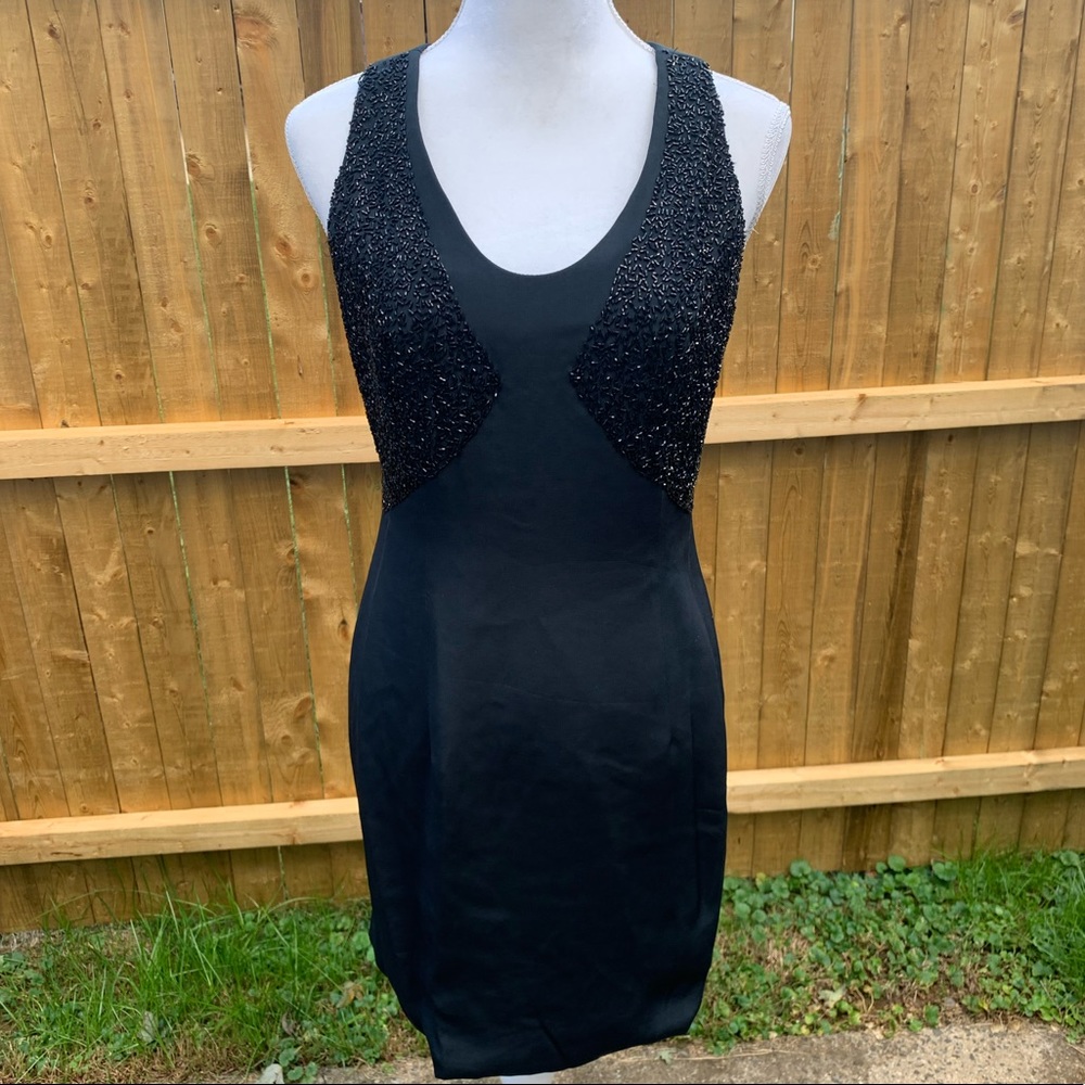 Oleg Cassini Black Tie Beaded Black Dress